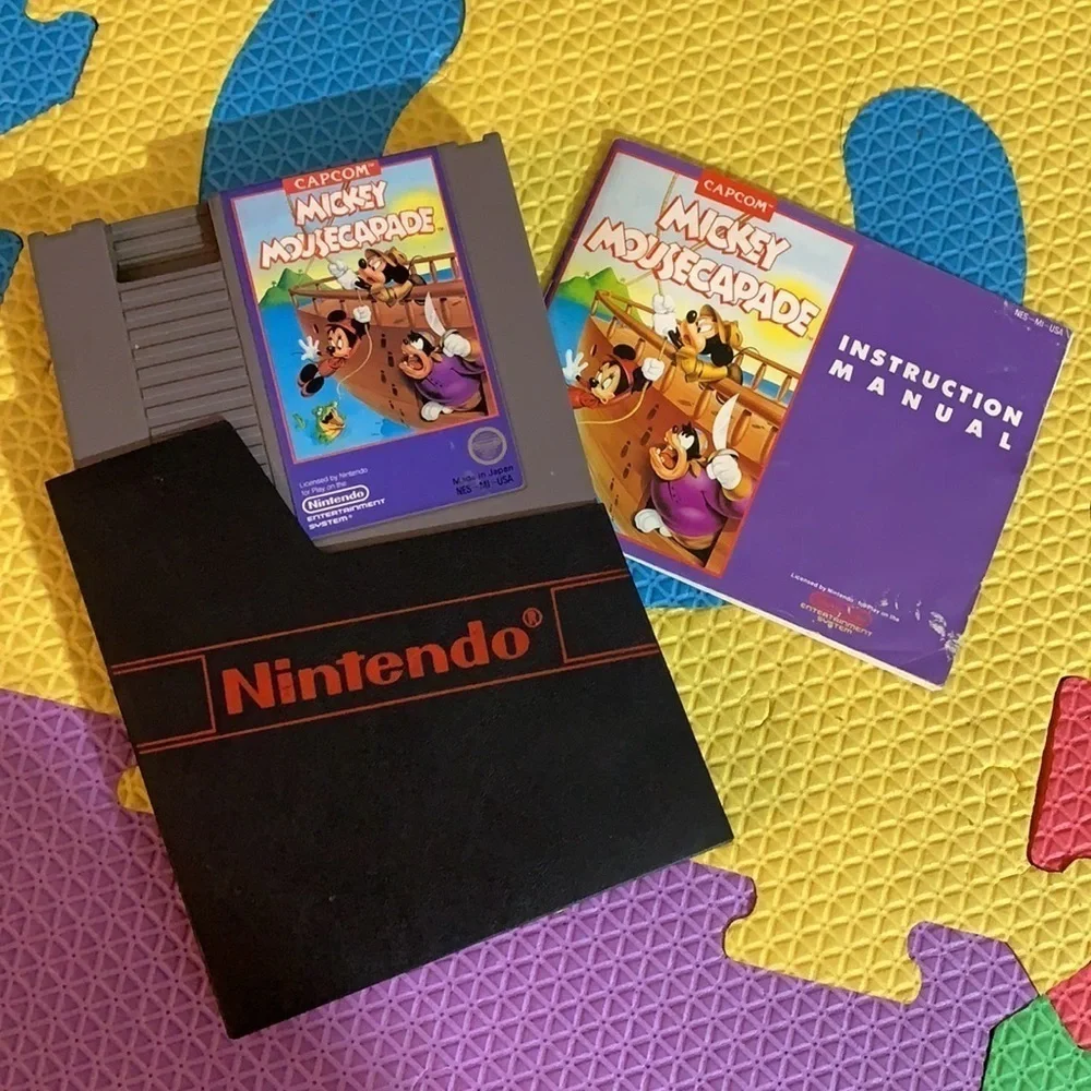 Vintage Capcom Mickey Mousecapade Nintendo Game & Manual and branded slip